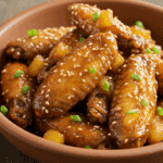 Sticky and sweet Brown Sugar Pineapple Wings in a serving bowl.