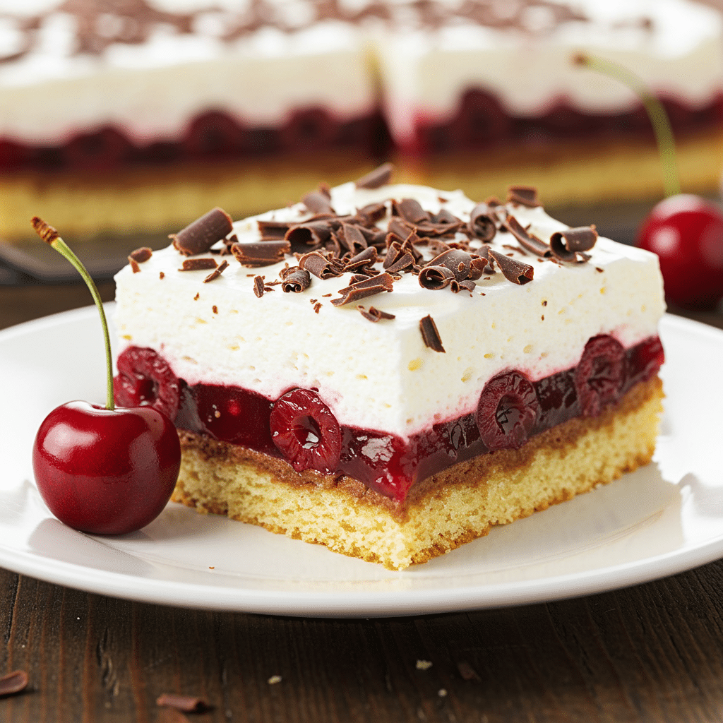 A served square of Chocolate Cherry Lush with visible layers.