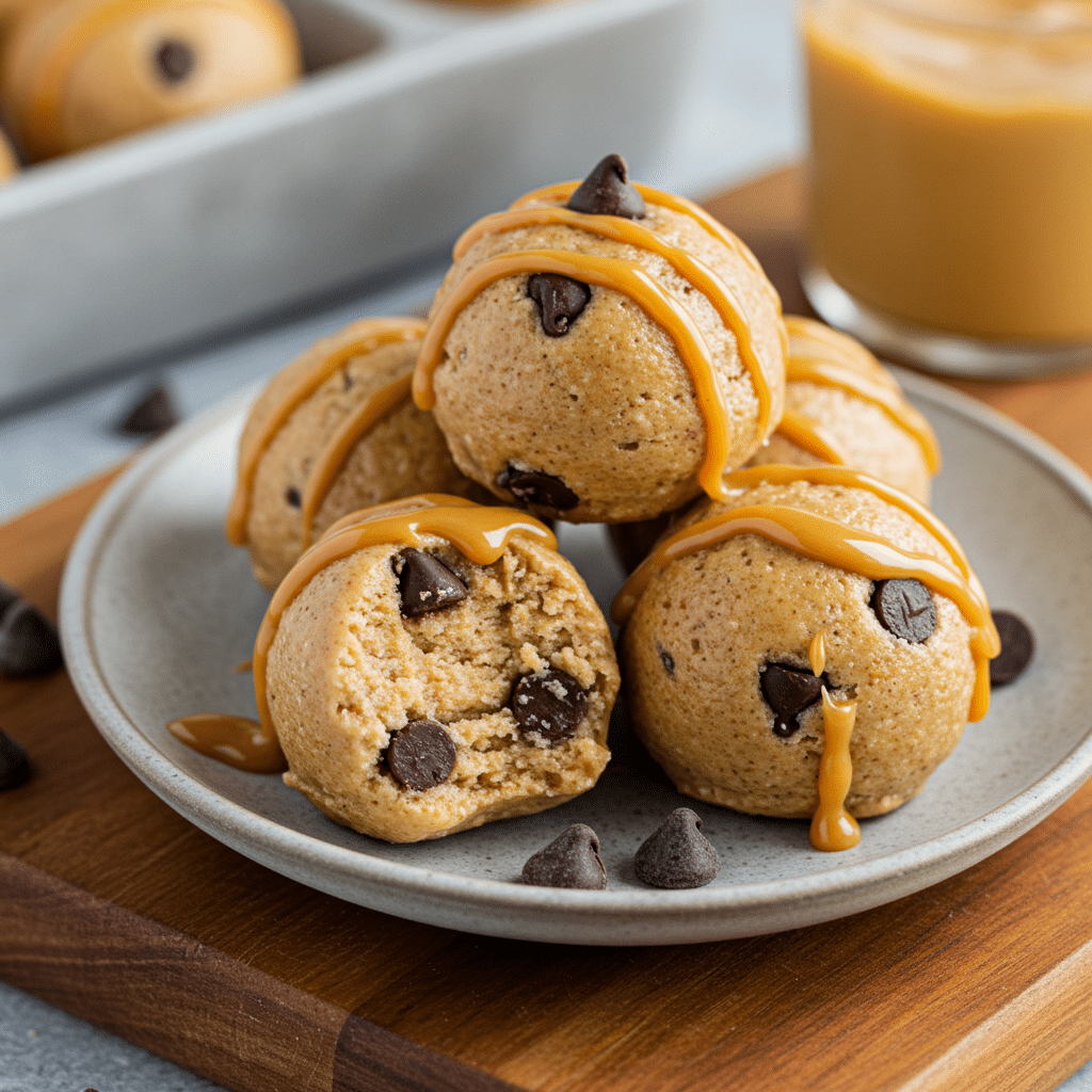 A bowl of Frozen Greek Yogurt Peanut Butter Bites with Chocolate Chips.