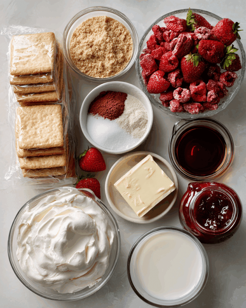 Ingredients for making Strawberry Shortcake Ice Cream Bars.