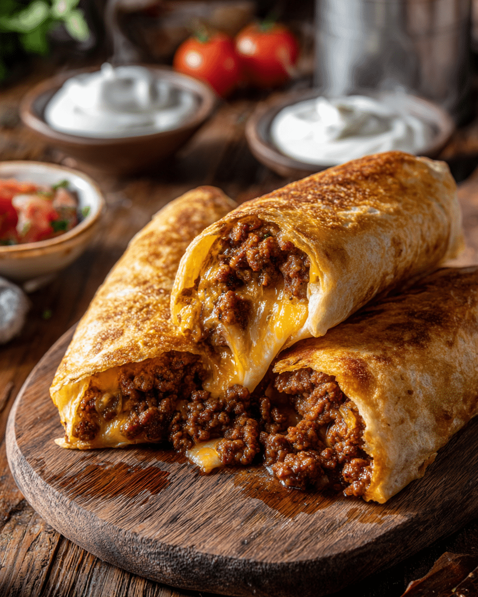 Crispy Crunchy Beef Cheese Wraps with a cheesy beef filling.