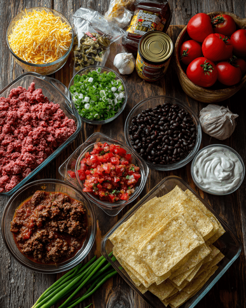Ingredients for making Mexican Lasagna Layered Casserole.