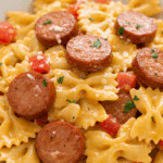A bowl of delicious One-Pot Smoked Sausage Pasta ready to eat.