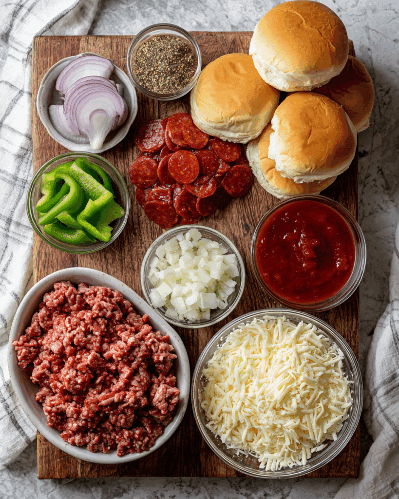 Ingredients for making Pepperoni Pizza Sloppy Joes.