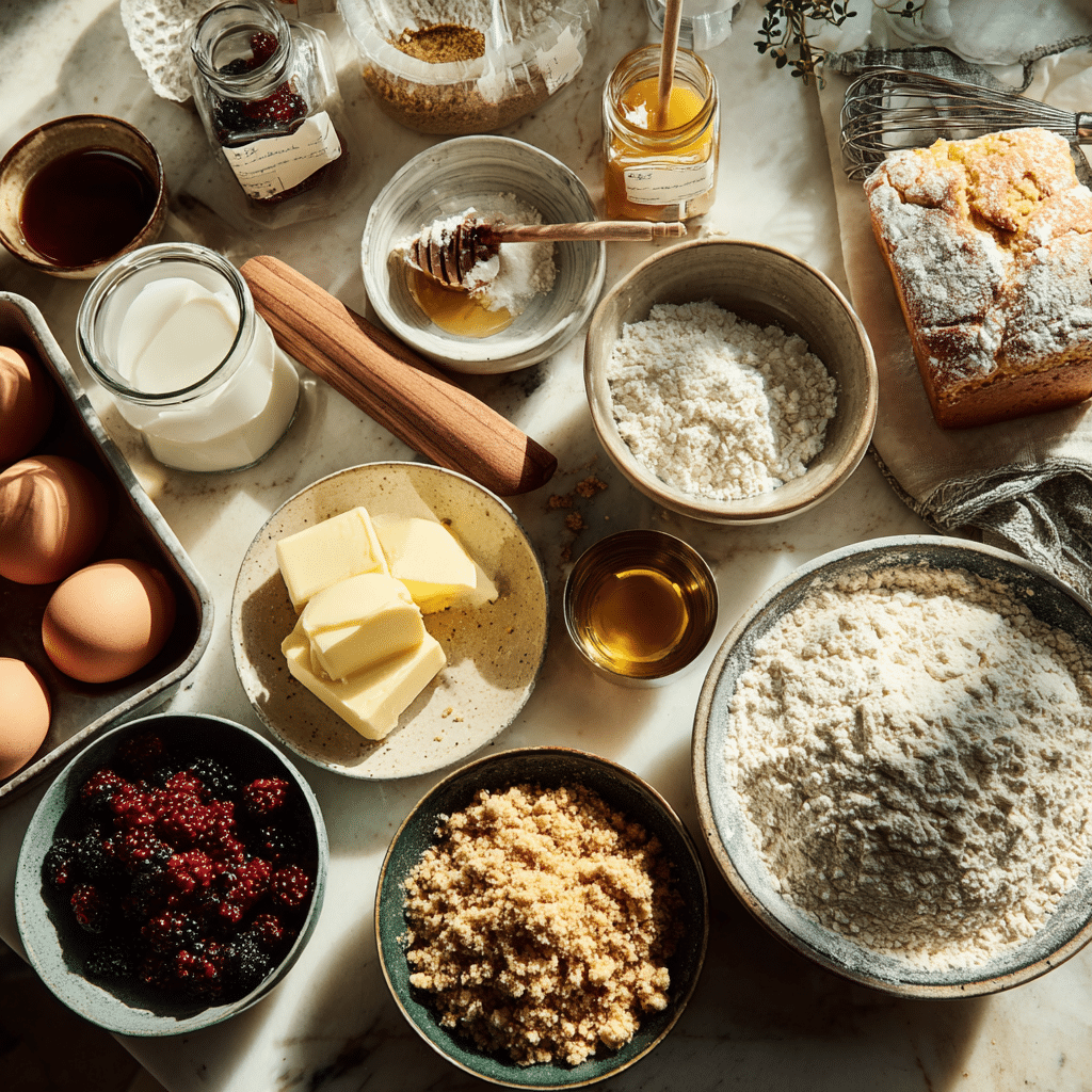 Rhubarb Blackberry Streusel Buns ingredients